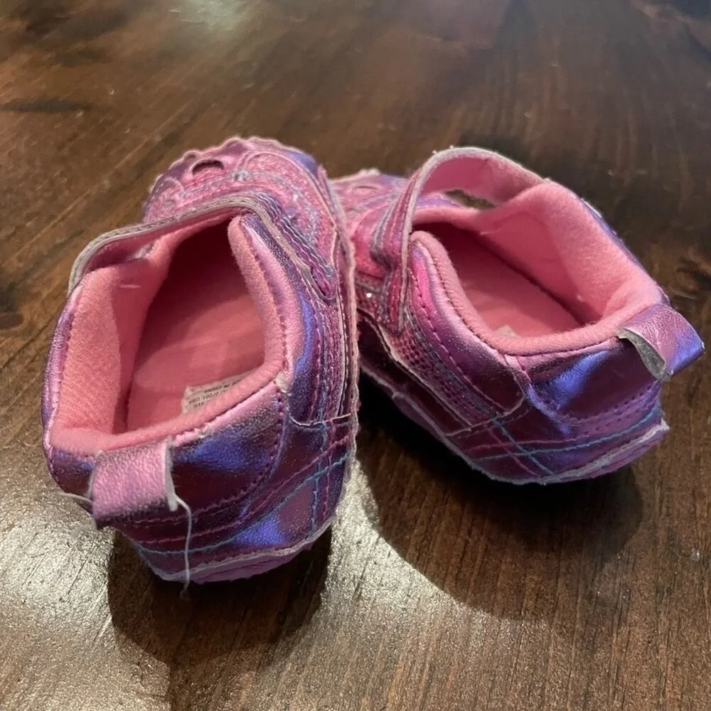 Baby Mary Jane‎ Crib Shoes Kids 3-6M Pink Metallic Glitter Heart Casual Cute